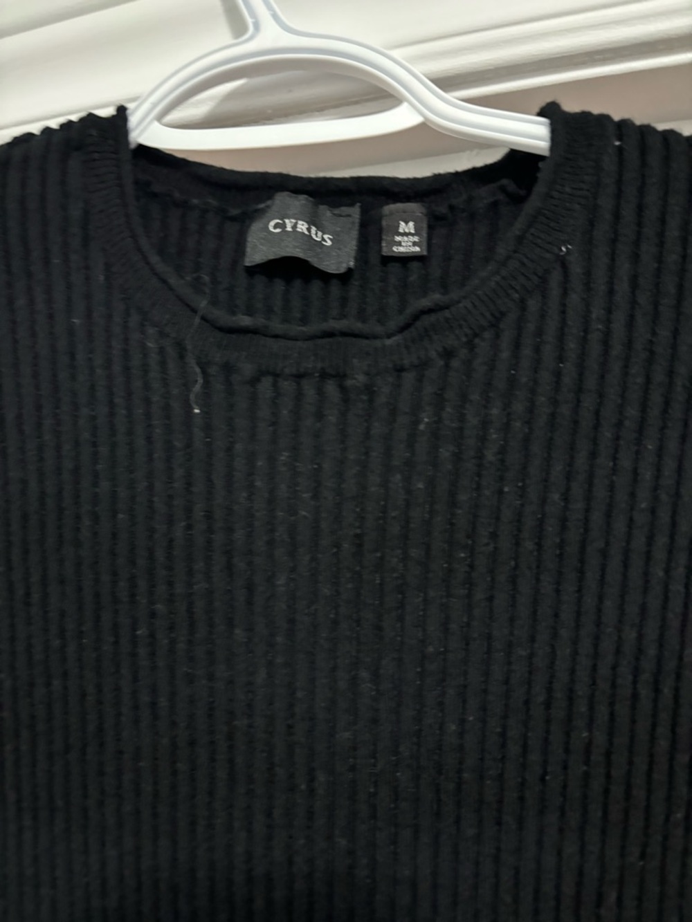Cyrus Men's Black Rib-Knit Crewneck Sweater